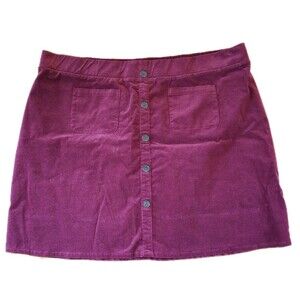 Torrid Size 4 Corduroy Skirt Burgundy Elastic Waist Faux Buttons 4x